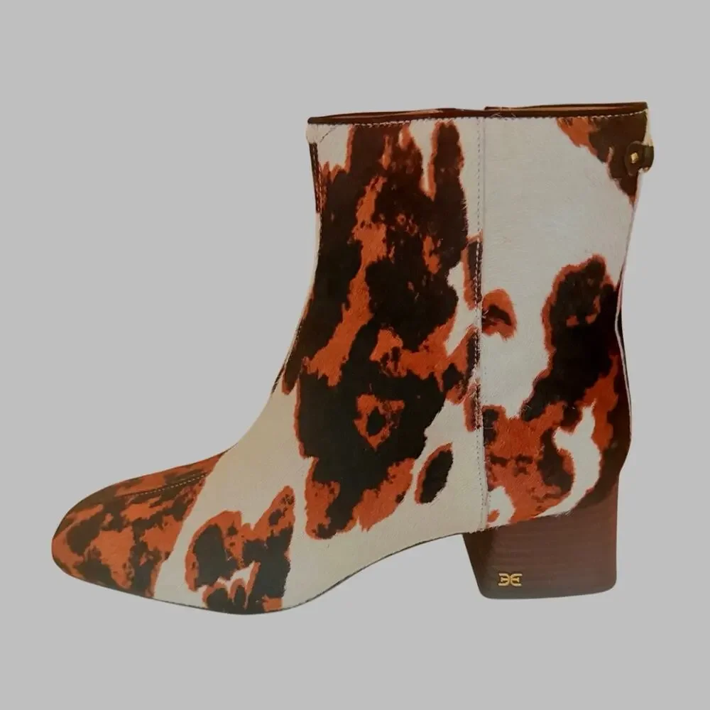 Sam Edelman PAIGE Calf Hair Cow Print Ankle Booties NIB Size 8.5